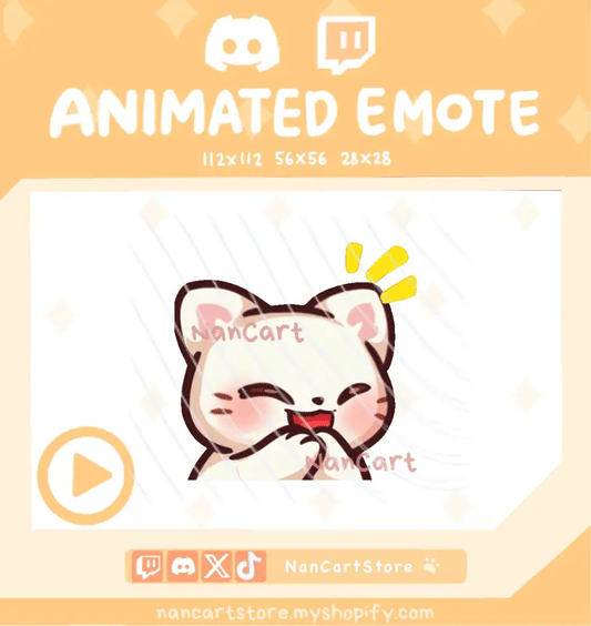 Animated Mochi White Cat Happy Laughing Emote