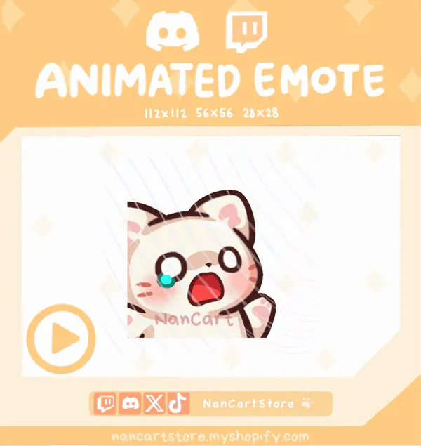 Animated Mochi White Cat Panic Scared Emote