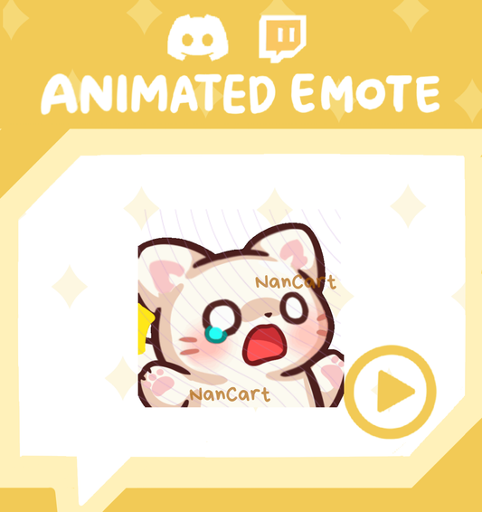 Animated Mochi White Cat Panic Scared Emote