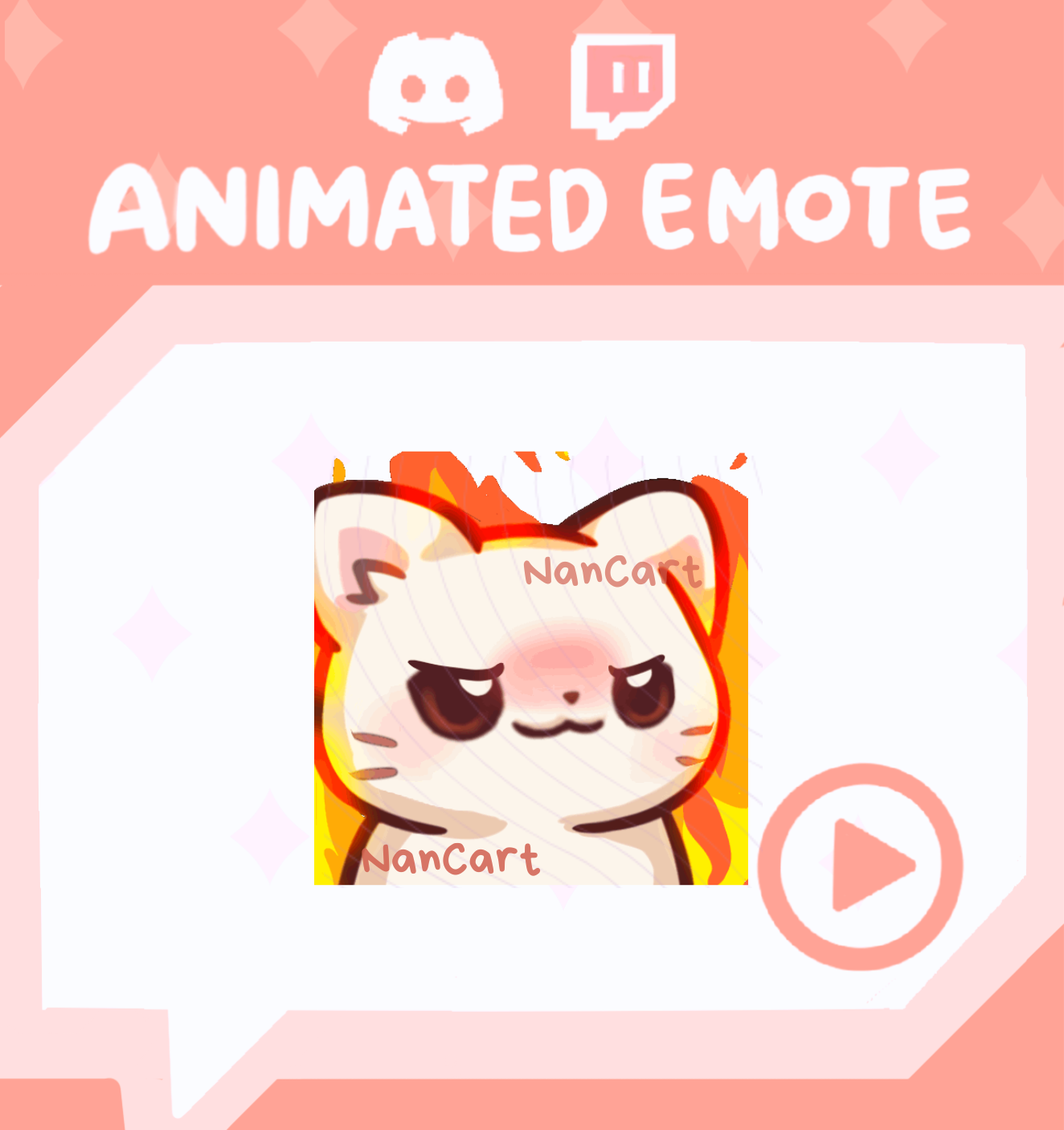 Animated Mochi White Cat Angry with Flame Emote