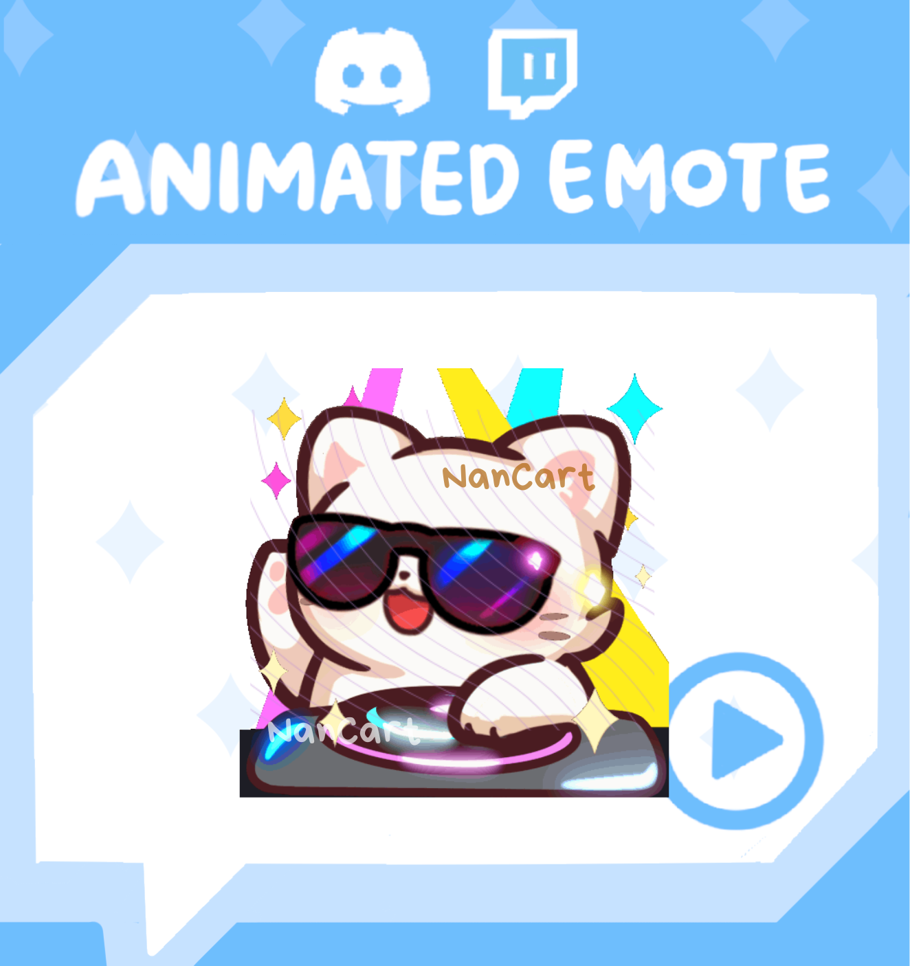 Animated Mochi White cat Dj Music Party RAVE Emote