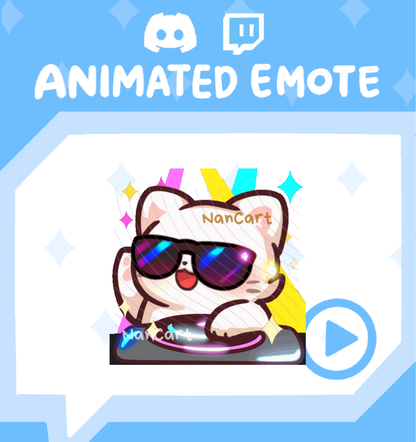 Animated Mochi White cat Dj Music Party RAVE Emote