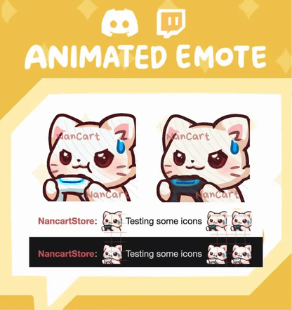 Animated Mochi White Cat Gaming + PS Controller Emote