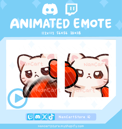 Animated Mochi White Cat Punching Endlessly Emote