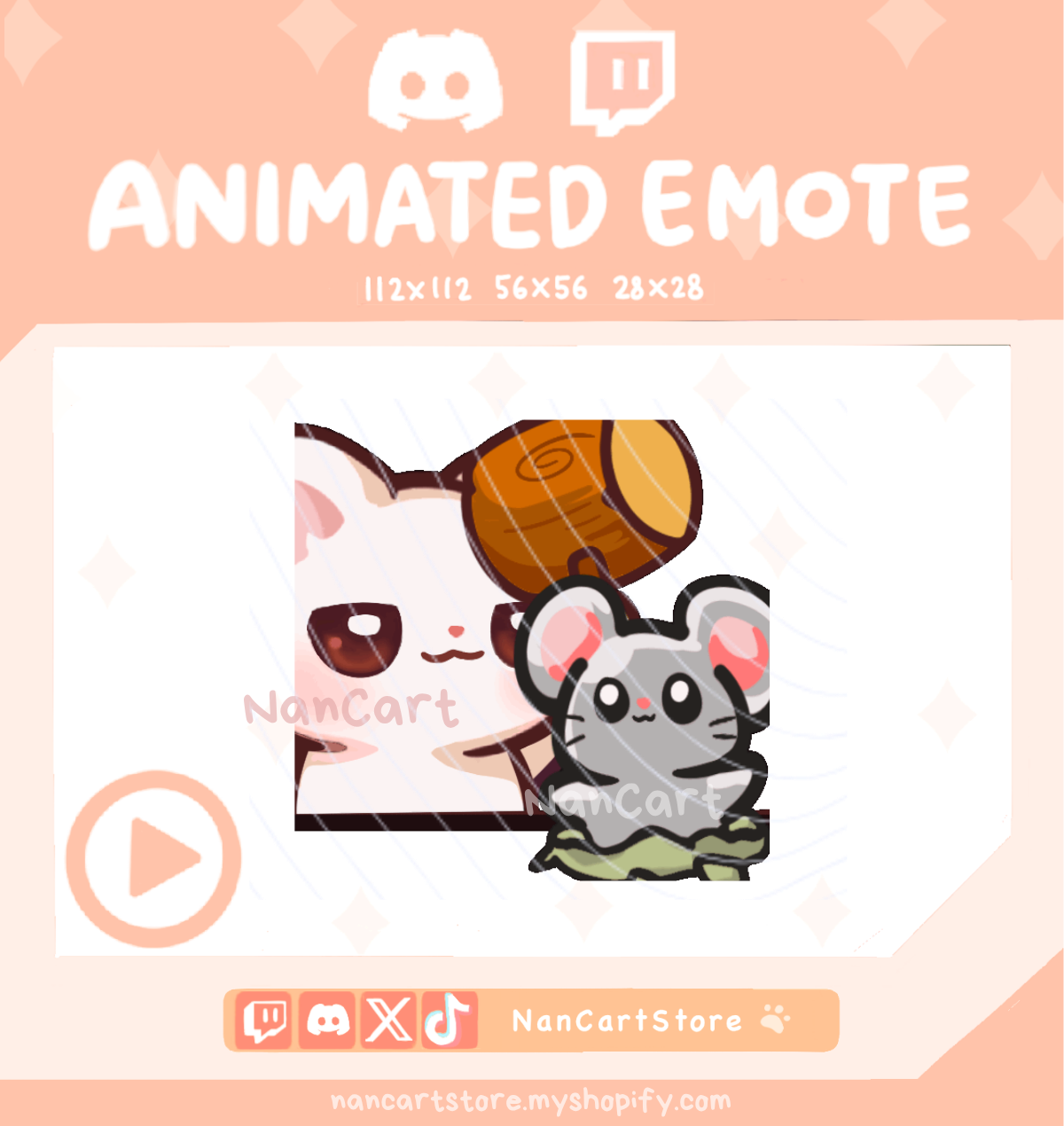 Animated Mochi White Cat Whack a Mole Emote