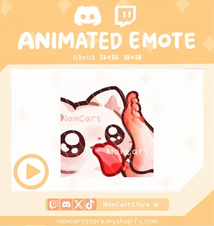 Animated Mochi White Cat Licking Feet Emote