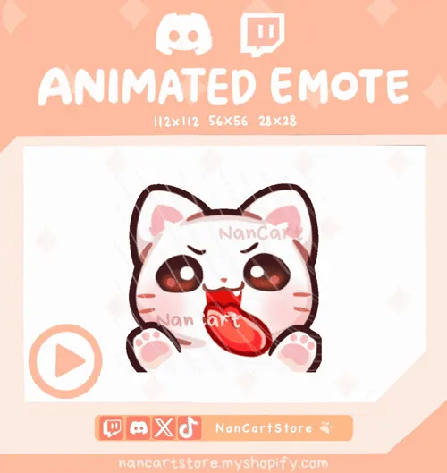 Animated Mochi White Cat Tongue Lick Emote