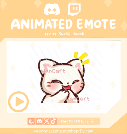 Animated Mochi White Cat Happy Laughing Emote
