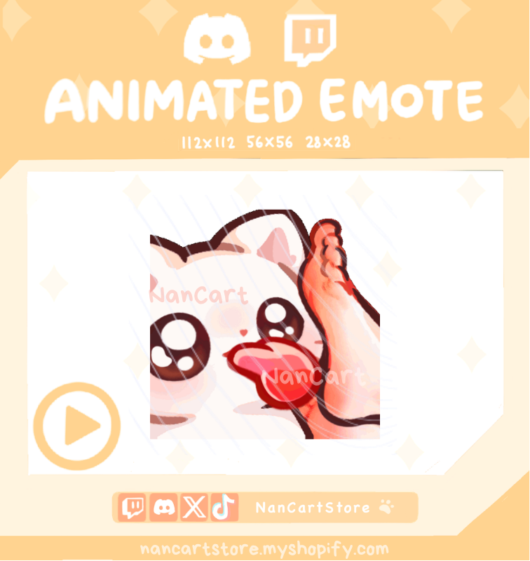 Animated Mochi White Cat Licking Feet Emote
