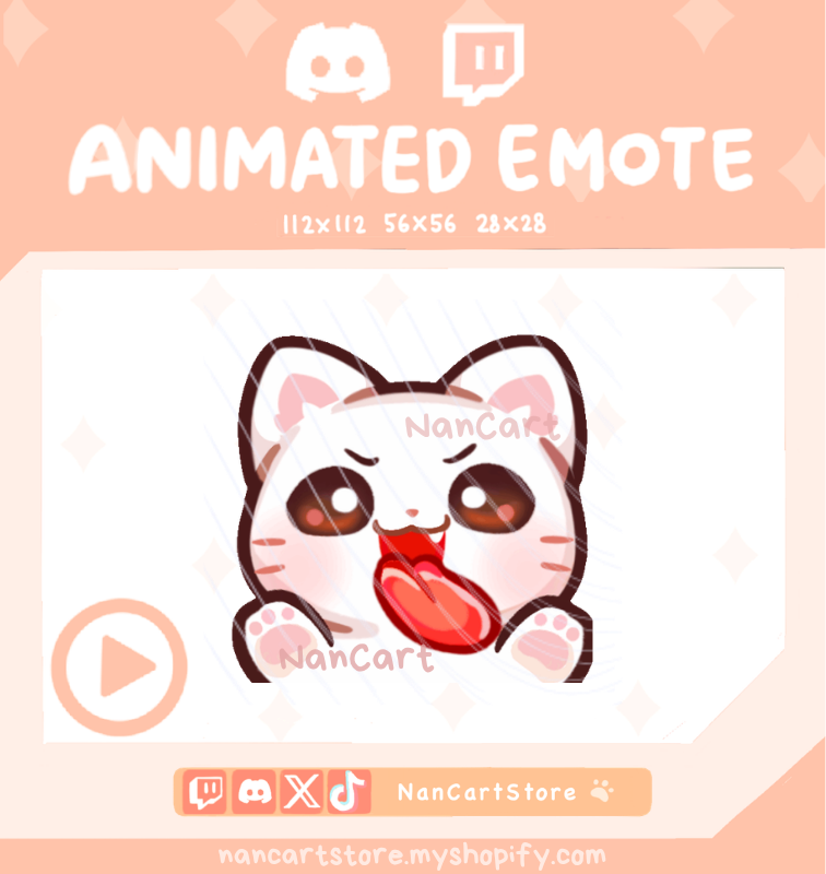 Animated Mochi White Cat Tongue Lick Emote
