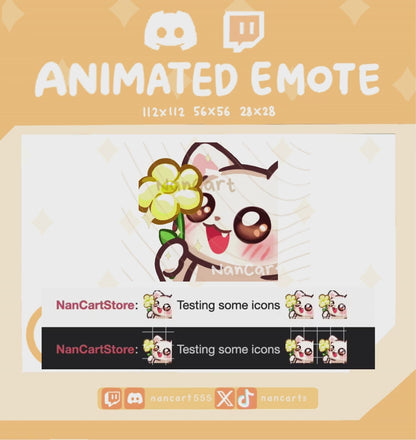 Animated White Cat Yellow Flower Emote