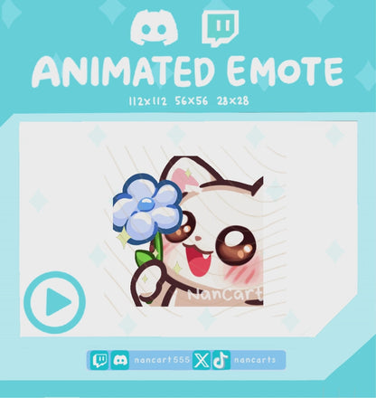 Animated White Cat Blue Flower Emote