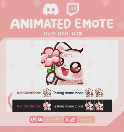 Animated White Cat Pink Flower Emote