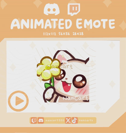 Animated White Cat Yellow Flower Emote