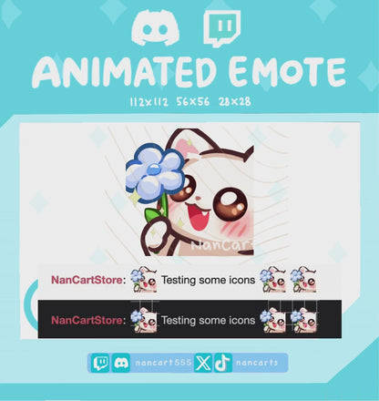 Animated White Cat Blue Flower Emote