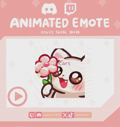 Animated White Cat Pink Flower Emote